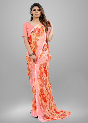 Sitanjali Floral Print Bollywood Chiffon Saree(Pink)