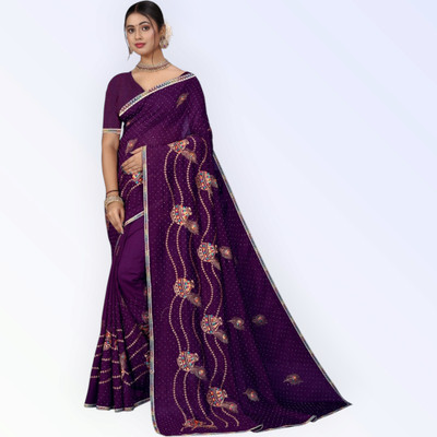 HouseOfCommon Embroidered Bollywood Georgette Saree(Purple)