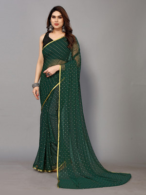 JiproStore Polka Print Bollywood Georgette Saree(Dark Green)