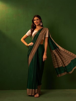 Dori Printed Daily Wear Crepe, Silk Blend Saree(Green)