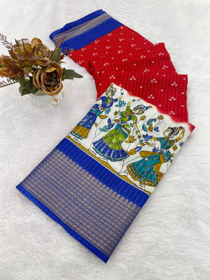 Julee Printed Bandhani Silk Blend Saree(Red)