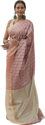 mynok Self Design, Woven Banarasi Handloom Cotton Silk Saree(Pink, Cream)
