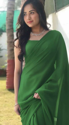 AGNIKRITI FASHION Solid/Plain Bollywood Georgette Saree(Green)