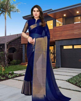 Brahmputra Mart Solid/Plain Daily Wear Chiffon Saree(Dark Blue)