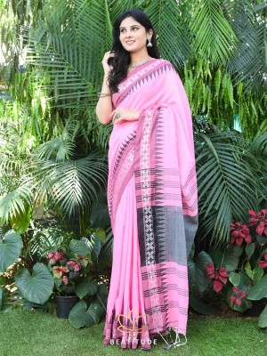 SUSHRITA BOUTIQUE Temple Border Handloom Pure Cotton Saree(Pink)