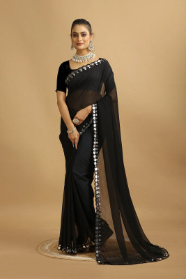 Suhaniop Digital Print Bollywood Georgette Saree(Black)