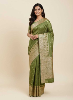 Femili Creation Woven, Self Design Banarasi Satin Saree(Green)