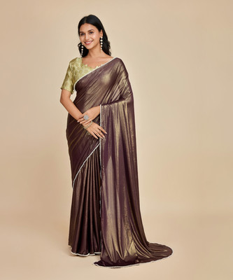 HARIOM FASHION Solid/Plain Bollywood Silk Blend Saree(Magenta)