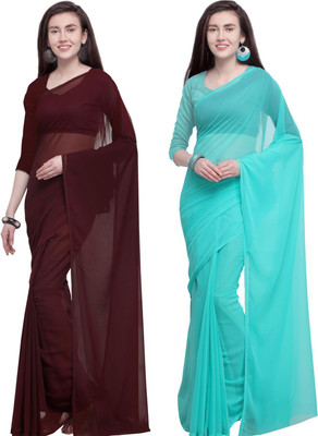 ANAND Solid/Plain Daily Wear Georgette Saree(Pack of 2, Multicolor)