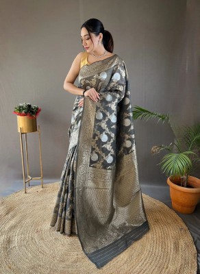 sheladiya Woven Banarasi Pure Silk Saree(Grey)