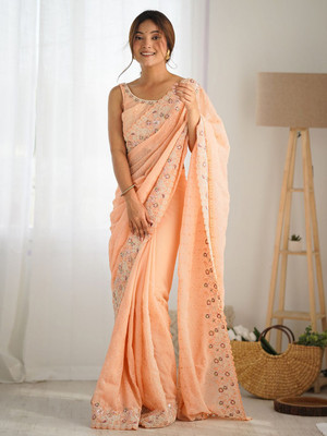 ANOUK Embellished Banarasi Georgette Saree(Orange)