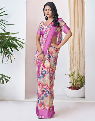 Samah Floral Print Bollywood Georgette Saree(Pink, White)