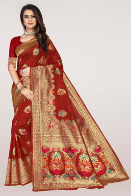 Divastri Woven Banarasi Silk Blend Saree(Maroon)