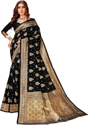 SHRIMAY Woven Kanjivaram Silk Blend Saree(Black)