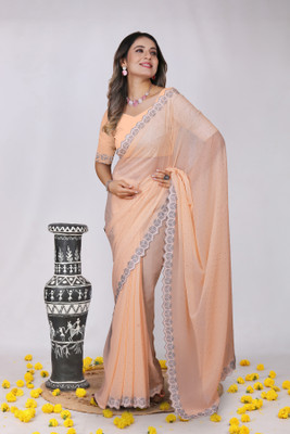 SHYAM TEX Embellished, Self Design Bollywood Georgette Saree(Beige)