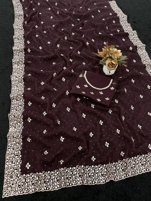 CHAMUNDA CREATION Embroidered Bollywood Organza Saree(Maroon)