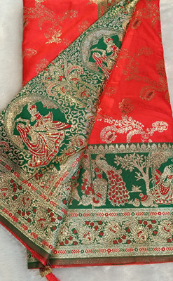 Pahanava fashion studio Embroidered Banarasi Pure Silk Saree(Red)
