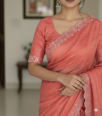TRENDY CULTURE ENTERPRISES Embellished Bollywood Cotton Blend Saree(Red)