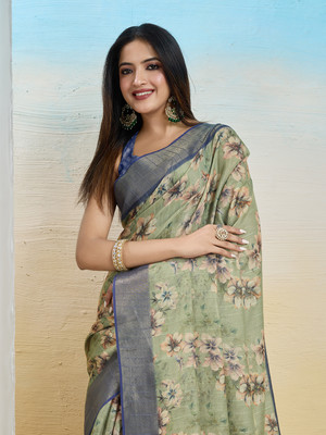 shoplance Printed Bollywood Tissue Saree(Green)