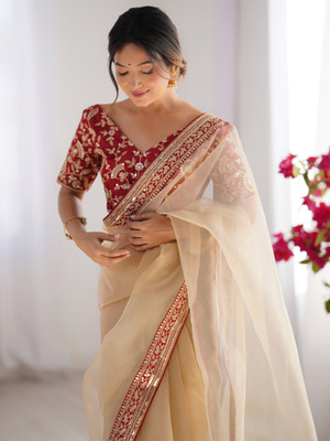 Divastri Embellished Bollywood Organza Saree(Cream)
