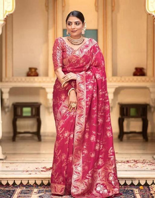 ROOP LAVANYA Woven Banarasi Jacquard, Art Silk Saree(Pink)
