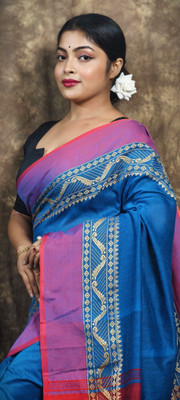 vromorkunjo Woven Handloom Cotton Blend Saree(Multicolor)