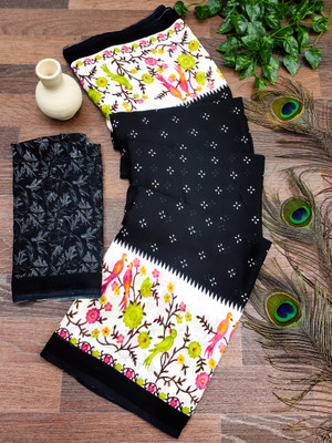 Anand Sarees Woven Saree with Attached Blouse Georgette Saree(Black, White)