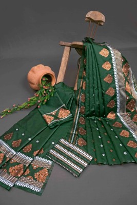 pavanputra fab Woven Mekhela Chador Jacquard Saree(Green)