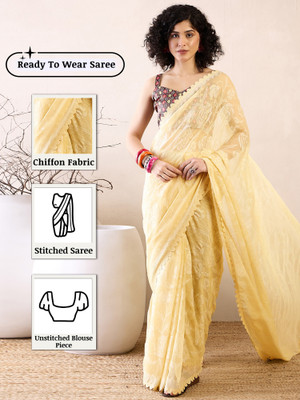 Sareemall Printed Banarasi Chiffon Saree(Yellow)