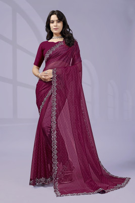 MARUT ENTERPRISE Embellished, Self Design Bollywood Net Saree(Maroon)