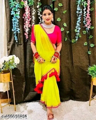 Shikha creation Solid/Plain Daily Wear Georgette Saree(Yellow)
