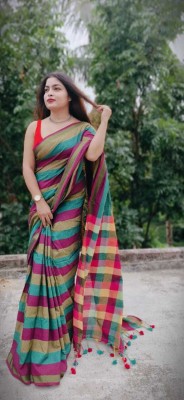 Shyamali Boutique Self Design Handloom Pure Cotton Saree(Pink, Dark Green)