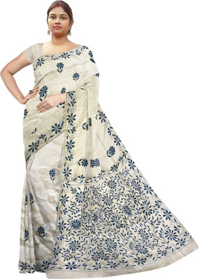 SHRISTI CLOTHINGS Embroidered Kantha Cotton Silk Saree(Multicolor)