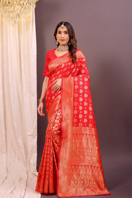 Samai Woven Banarasi Pure Silk Saree(Red)