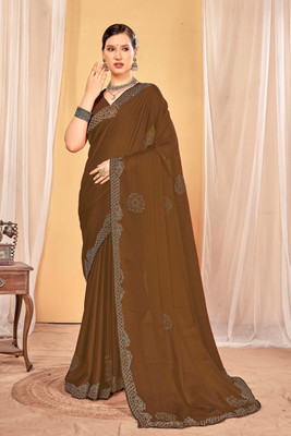 Divastri Embellished, Embroidered Bollywood Georgette Saree(Brown)