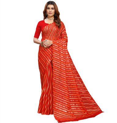 Kanooda Prints Woven Leheria Net Saree(Multicolor)
