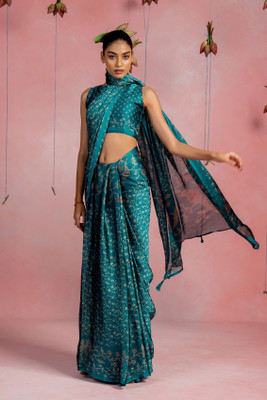 MIRCHI FASHION Printed, Floral Print Daily Wear Chiffon, Georgette Saree(Blue, White)