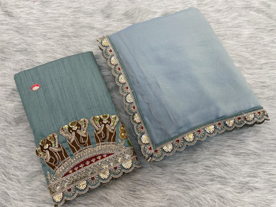 Ttex Woven Bollywood Viscose Rayon Saree(Blue)