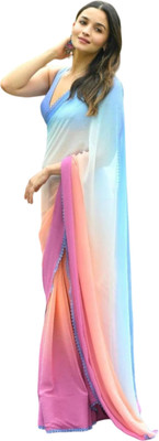 SNIXTY Embellished, Dyed, Solid/Plain Bollywood Georgette Saree(Pink)