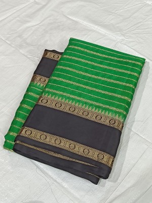 GNSARI Woven Banarasi Handloom Georgette Saree(Green)