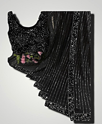 PATTARI Embroidered Bollywood Supernet Saree(Black)