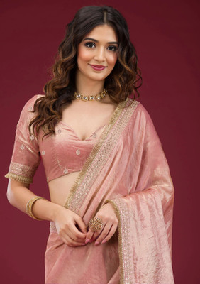 MADHUR HAND WORK ART Embellished Bollywood Tussar Silk Saree(Pink)