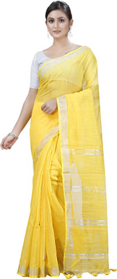 SUBHO SAREE CENTRE Woven, Solid/Plain Handloom Cotton Silk Saree(Yellow)
