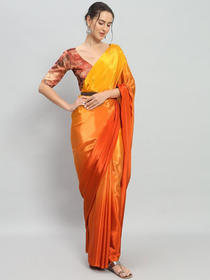 vestito Solid/Plain Bollywood Satin Saree(Orange)