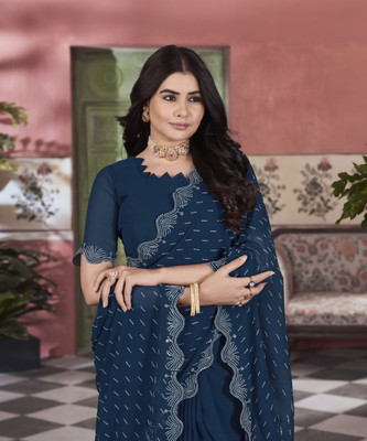 Sariya Embellished Bollywood Georgette Saree(Dark Blue)