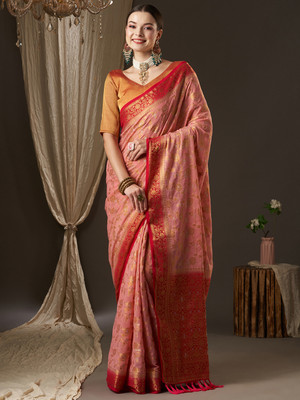 Tasrika Woven Kanjivaram Georgette Saree(Pink)