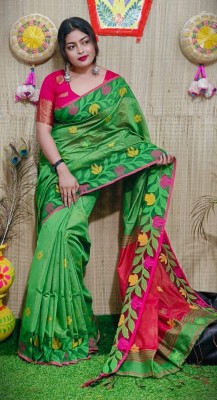 PRANATI ENTERPRISE Self Design Jamdani Pure Cotton, Cotton Silk Saree(Green, Pink)