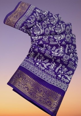 Sanjana Silks Printed Bollywood Silk Blend, Art Silk Saree(Blue)