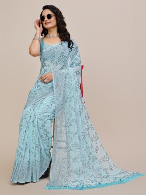 SHAYONAM Embellished, Self Design Bollywood Chiffon, Georgette Saree(Light Blue)