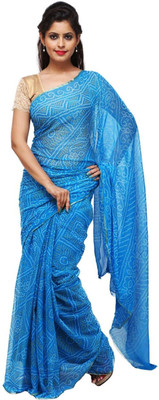 HouseOfCommon Printed Handloom Chiffon Saree(Light Blue)